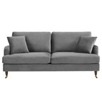 Brigette 3 Seater Grey Velvet Sofa with Antique Brass Castor Legs