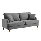 Brigette 3 Seater Grey Velvet Sofa with Antique Brass Castor Legs
