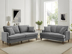 Brigette 2-Seater Grey Velvet Sofa with Antique Brass Castor Legs