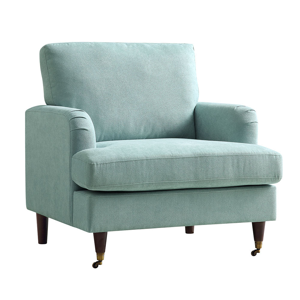 Brigette Mint Soft Brushed Fabric Armchair with Antique Brass Castor Legs