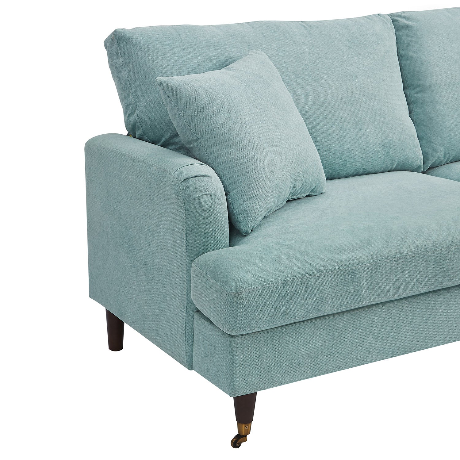 Brigette 2-Seater Mint Soft Brushed Sofa with Antique Brass Castor Legs