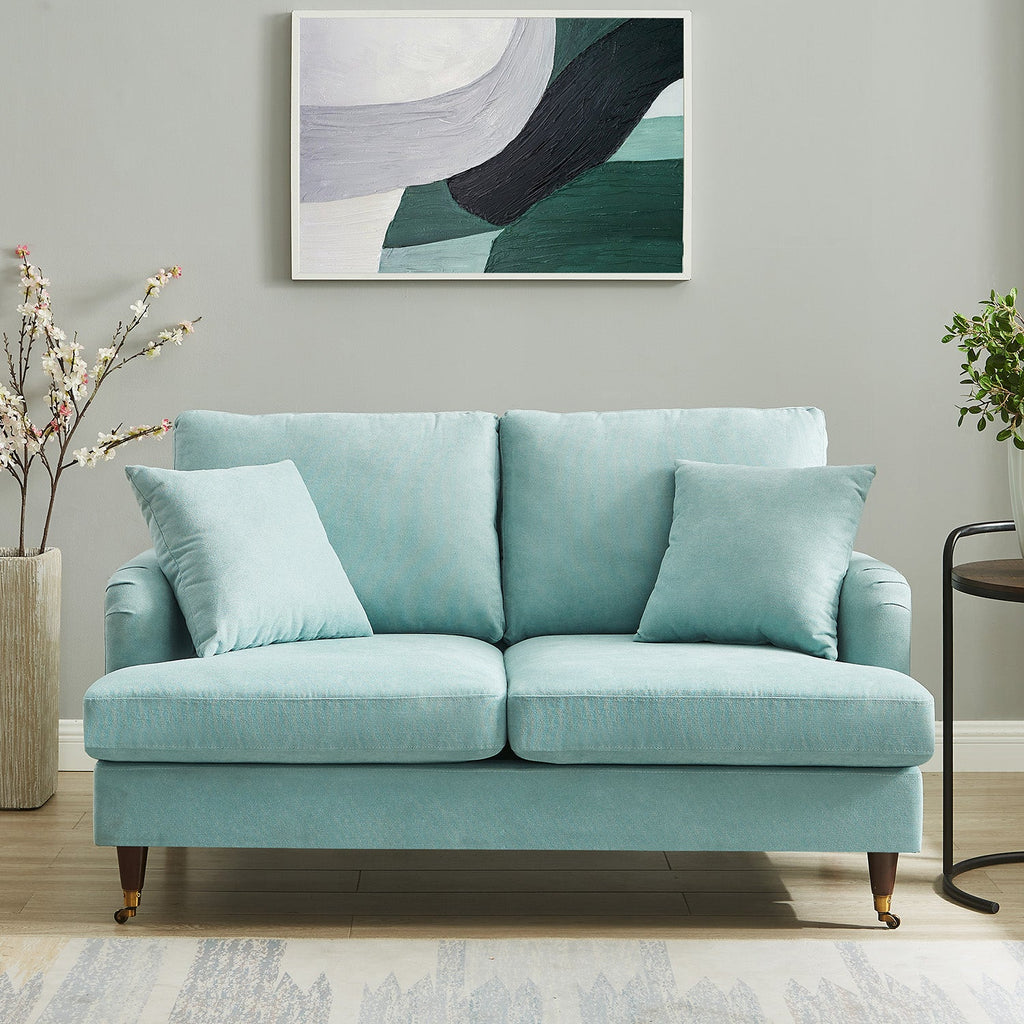 Brigette 2-Seater Mint Soft Brushed Sofa with Antique Brass Castor Legs