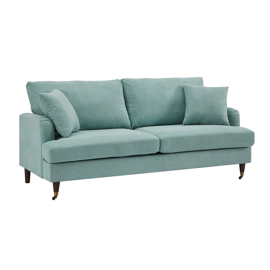 Brigette 3-Seater Mint Soft Brushed Sofa with Antique Brass Castor Legs