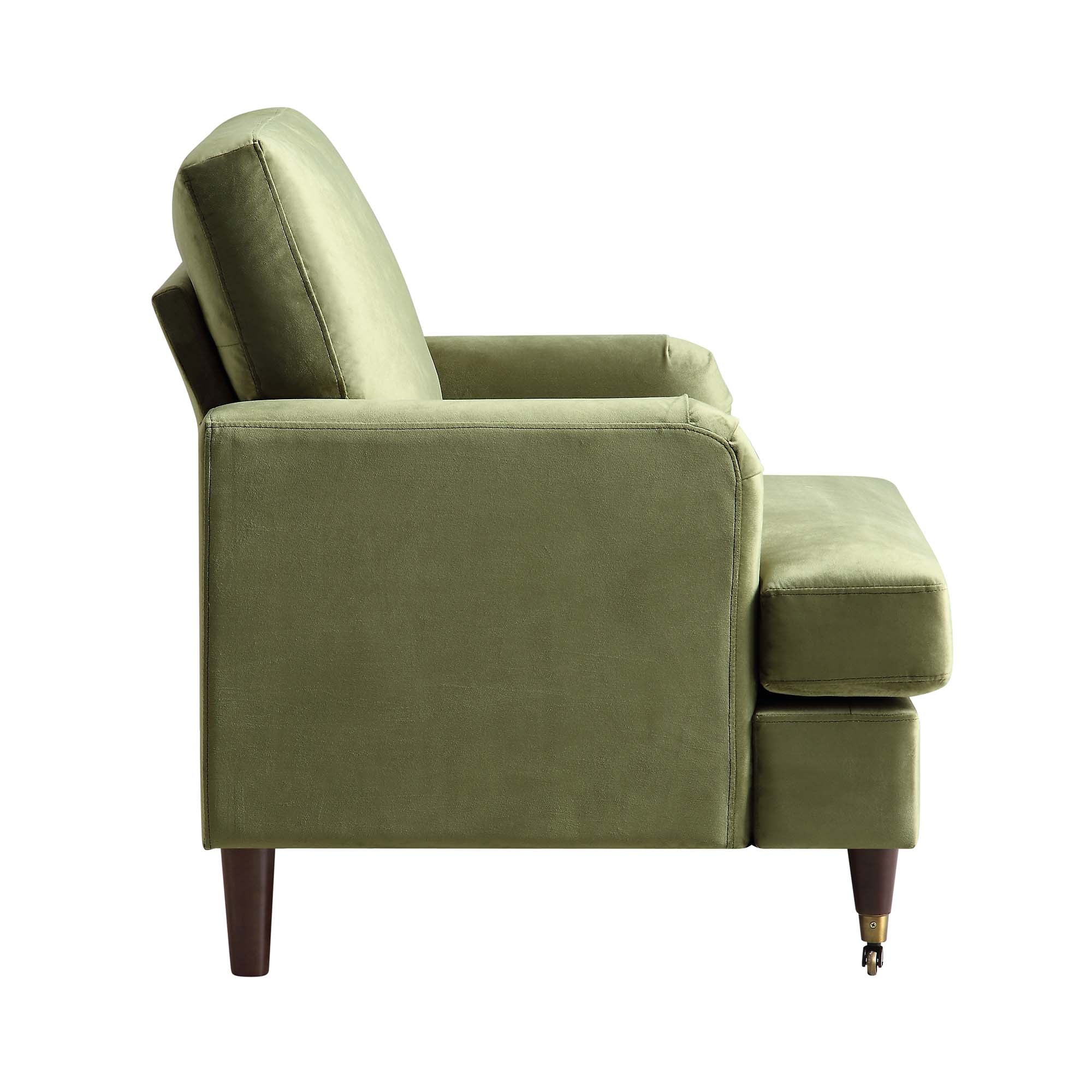 Brigette Olive Green Velvet Armchair with Antique Brass Castor Legs