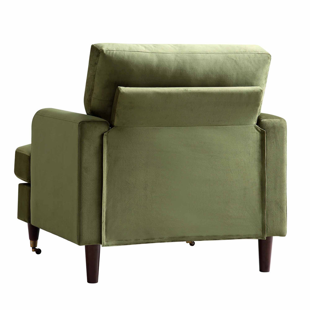 Brigette Olive Green Velvet Armchair with Antique Brass Castor Legs