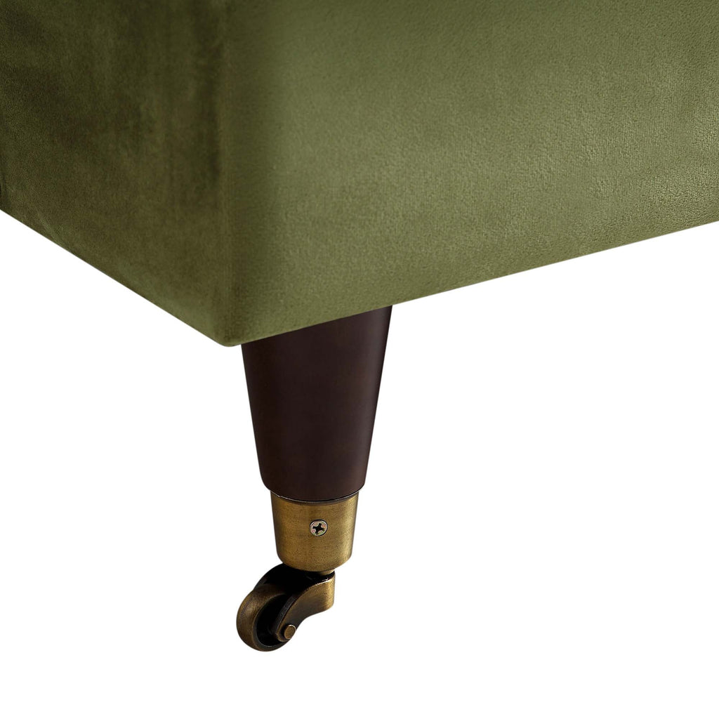 Brigette Olive Green Velvet Armchair with Antique Brass Castor Legs