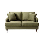 Brigette 2-Seater Olive Green Velvet Sofa with Antique Brass Castor Legs