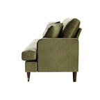 Brigette 2-Seater Olive Green Velvet Sofa with Antique Brass Castor Legs