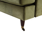 Brigette 2-Seater Olive Green Velvet Sofa with Antique Brass Castor Legs