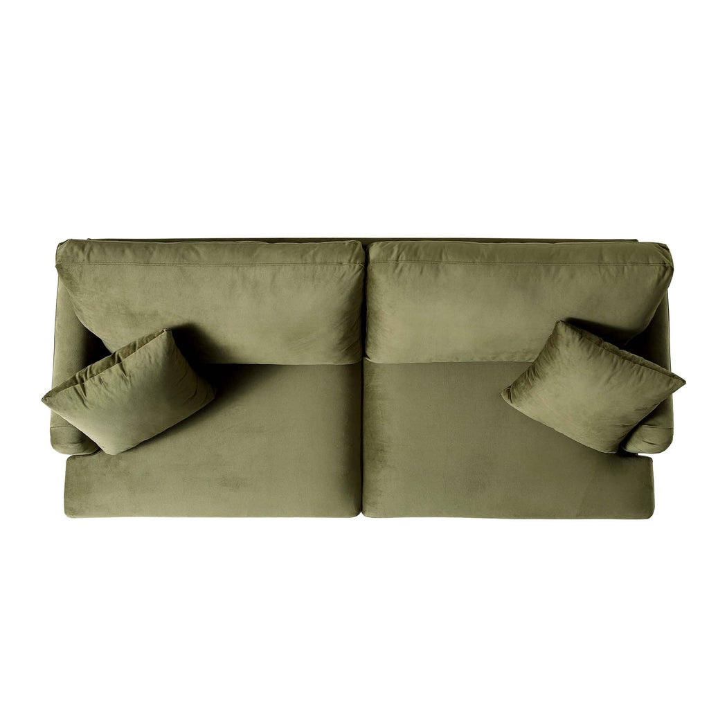 Brigette 3-Seater Olive Green Velvet Sofa with Antique Brass Castor Legs