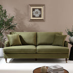 Brigette 3-Seater Olive Green Velvet Sofa with Antique Brass Castor Legs