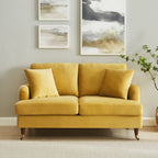 Brigette 2-Seater Mustard Velvet Sofa with Antique Brass Castor Legs