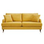 Brigette 3-Seater Mustard Velvet Sofa with Antique Brass Castor Legs