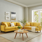 Brigette 2-Seater Mustard Velvet Sofa with Antique Brass Castor Legs
