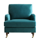 Brigette Teal Velvet Armchair with Antique Brass Castor Legs