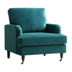 Brigette Teal Velvet Armchair with Antique Brass Castor Legs