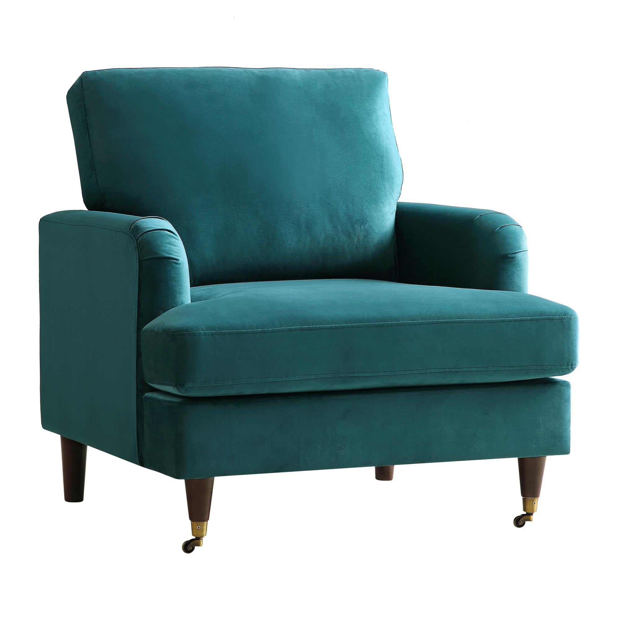 Brigette Teal Velvet Armchair with Antique Brass Castor Legs