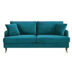 Brigette 3-Seater Teal Velvet Sofa with Antique Brass Castor Legs