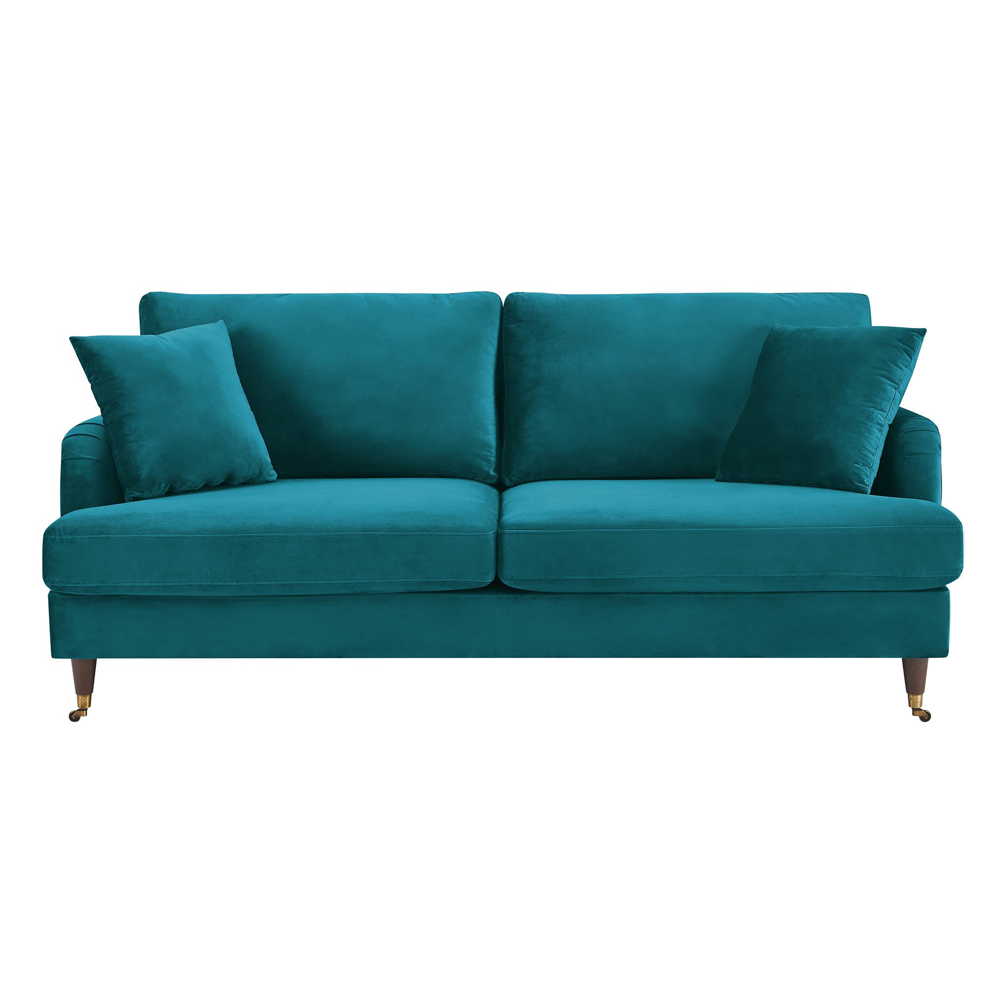 Brigette 3-Seater Teal Velvet Sofa with Antique Brass Castor Legs
