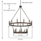 Acroma 20-light Modern Farmhouse 40In Round Wagon Wheel Chandelier with UL