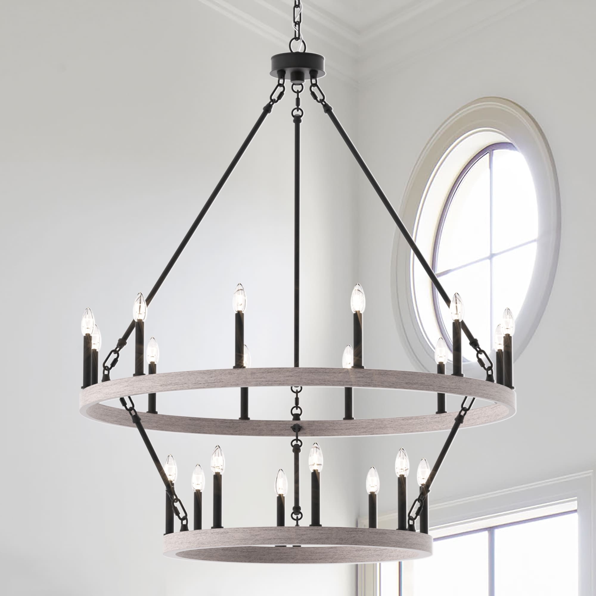 Acroma 20-light Modern Farmhouse 40In Round Wagon Wheel Chandelier with UL