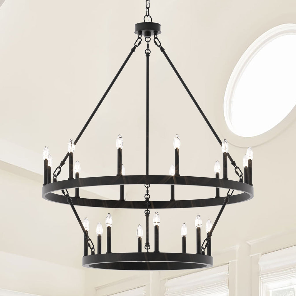 Acroma 20-light Modern Farmhouse 40In Round Wagon Wheel Chandelier with UL