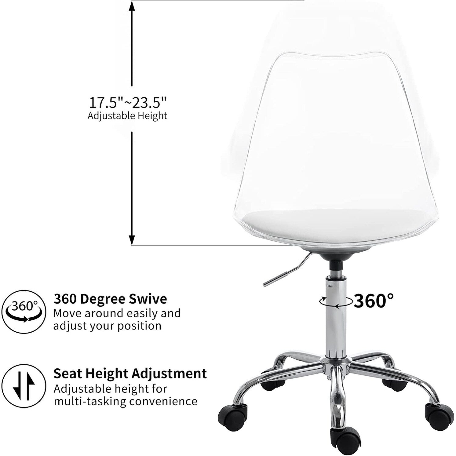 Acrylic Swivel adjustable height Armless Home office Rolling Chair