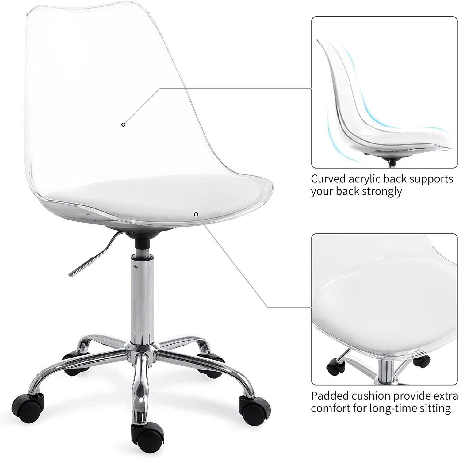 Acrylic Swivel adjustable height Armless Home office Rolling Chair