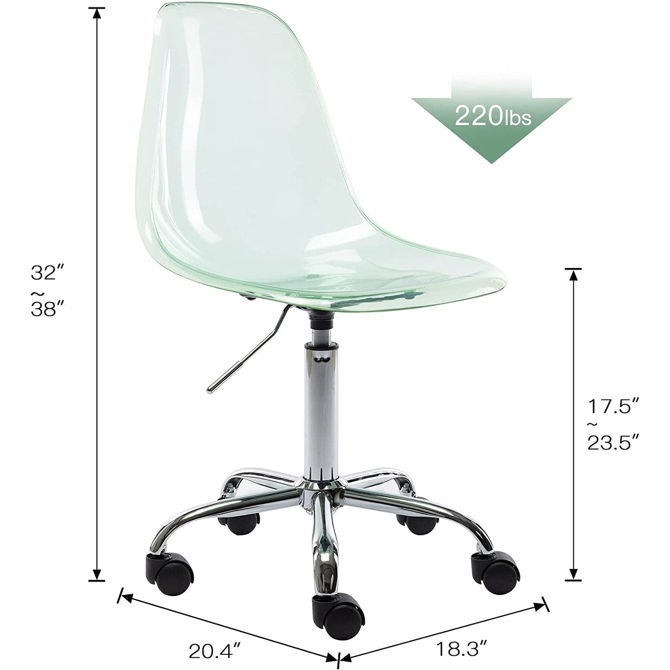Acrylic Swivel adjustable height Armless Home office Rolling Chair