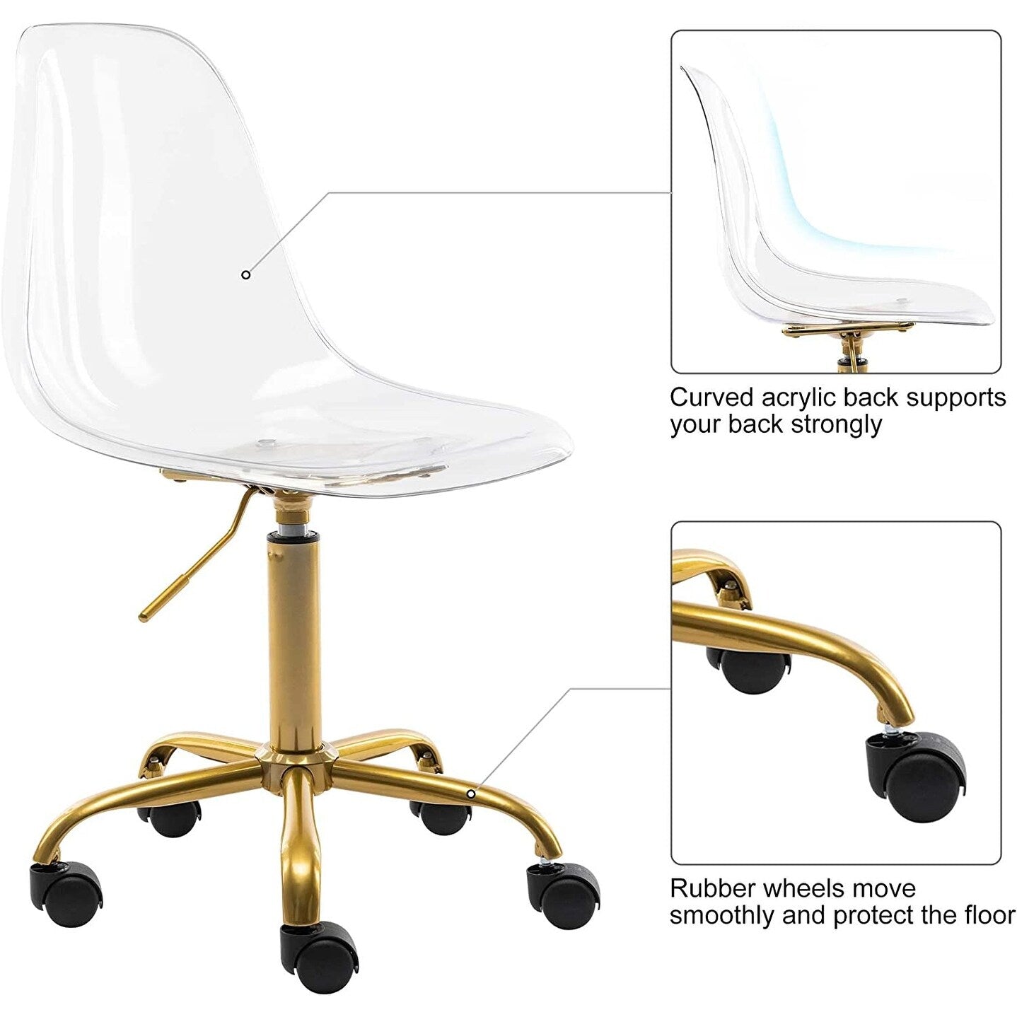 Acrylic Swivel adjustable height Armless Home office Rolling Chair