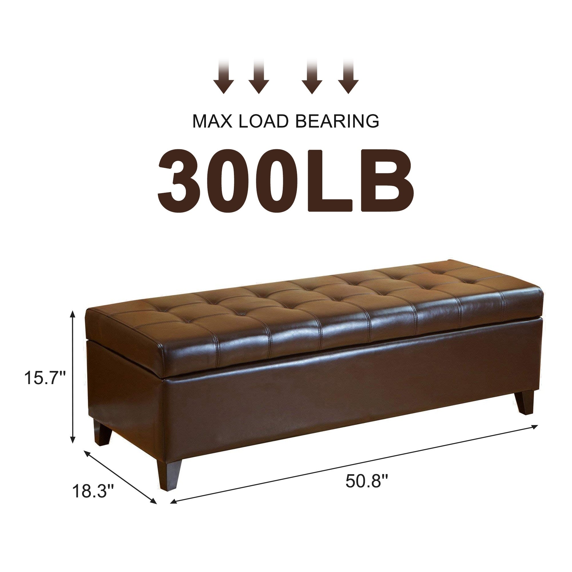 Adeco 50 Bonded Leather Storage Ottoman Bench