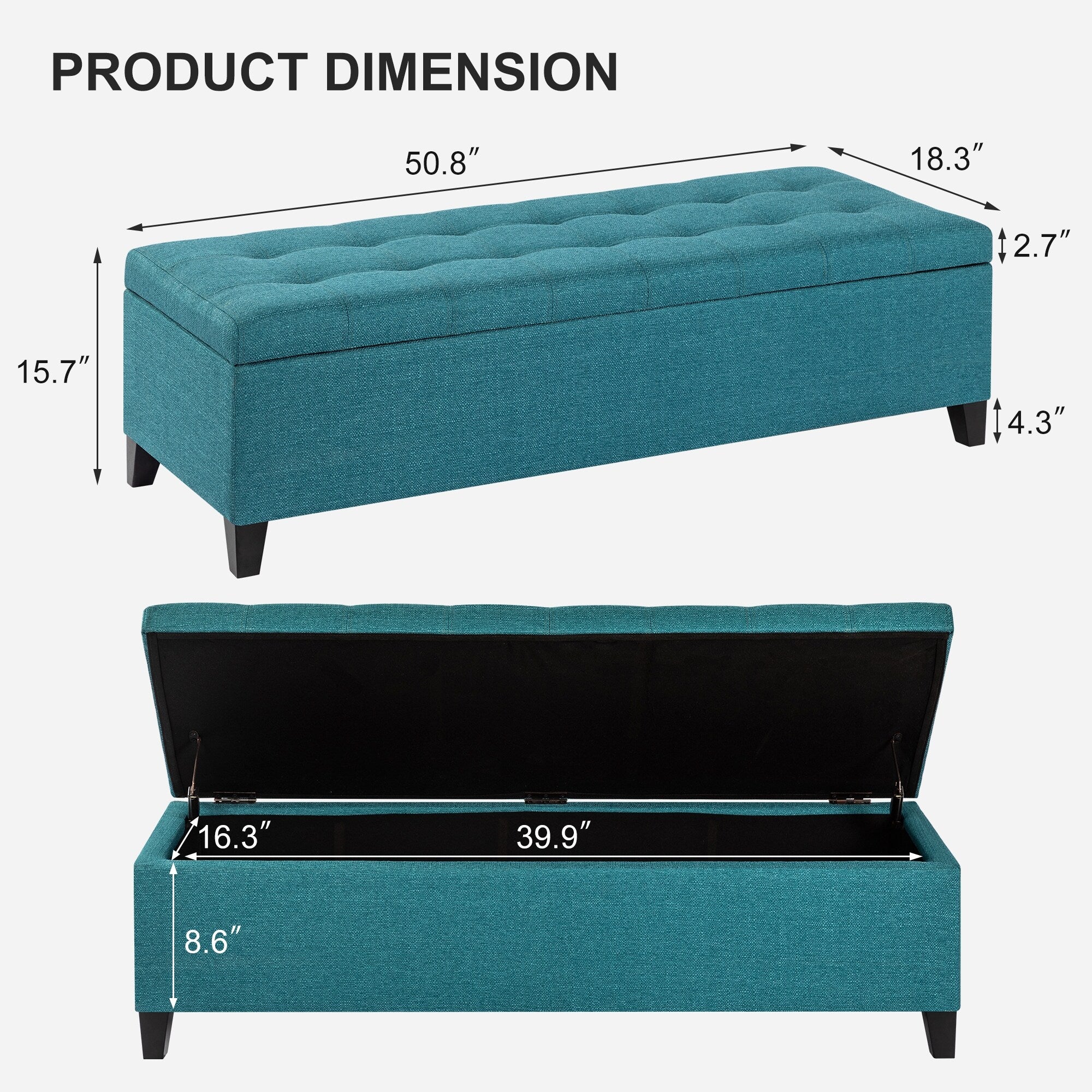 Adeco 50 Bonded Leather Storage Ottoman Bench
