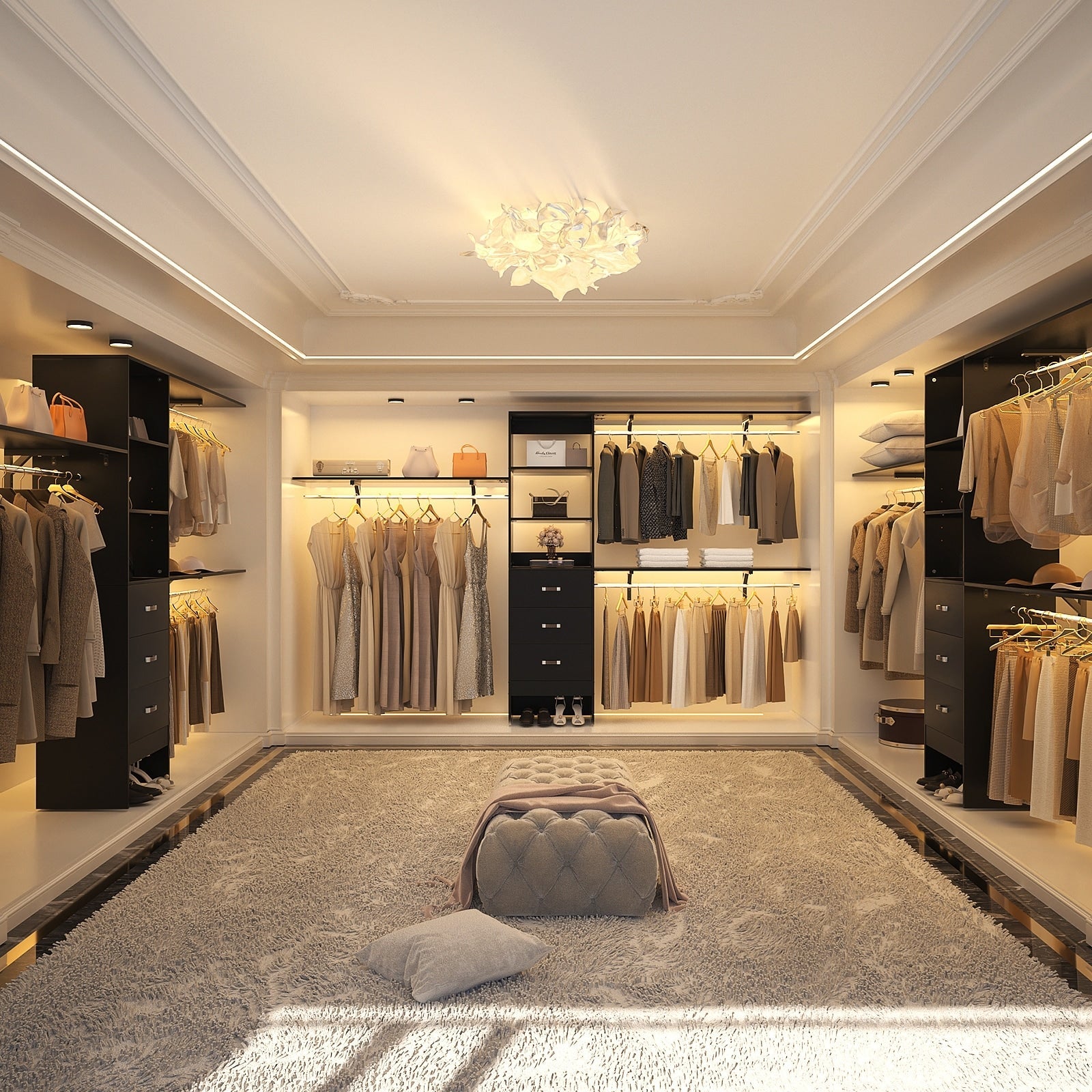 Rackcog 120'' Adjustable Closet Organizer with Drawers, Closet System with DIY Shelves for Reach-in and Walk-in Closet