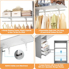 Rackcog 120'' Adjustable Closet Organizer with Drawers, Closet System with DIY Shelves for Reach-in and Walk-in Closet