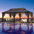 Erommy Hardtop Gazebo with Aluminum Frame and Double Roof, Permanent Outdoor Gazebo Includes Curtains&Netting for Patio Backyard