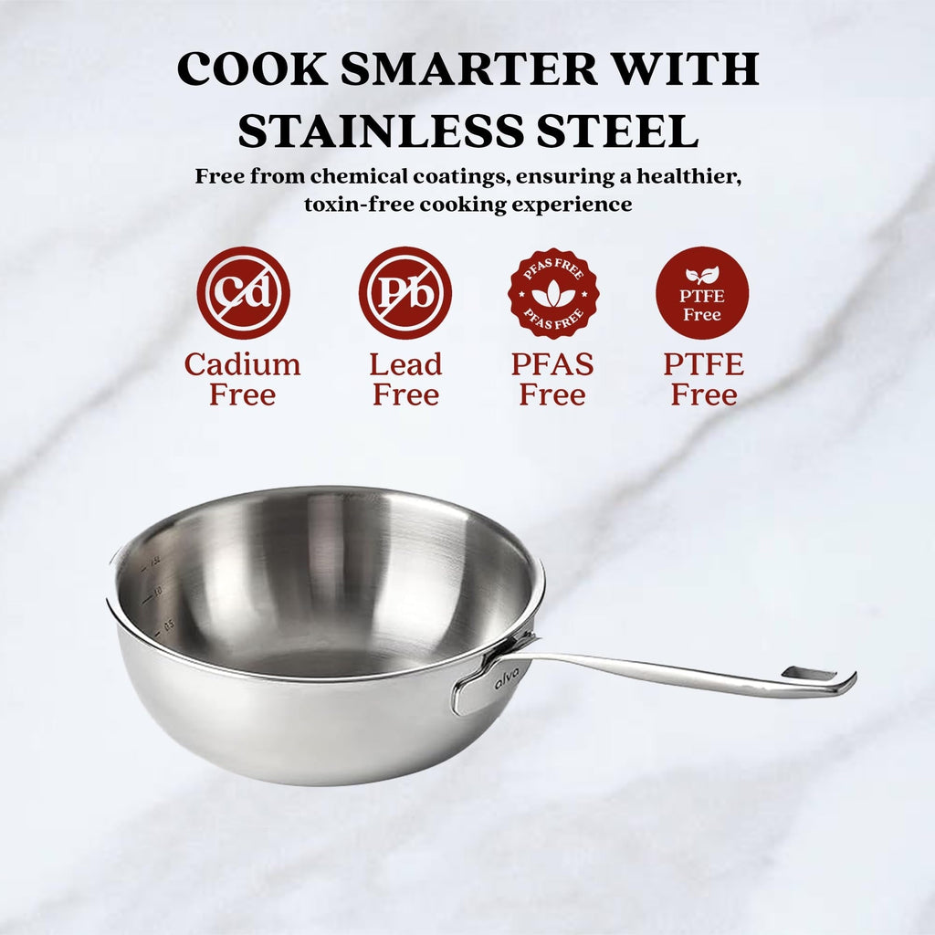 Alva Maestro 5-Ply Stainless Steel Saucier Pan - 1.6 Qt. Non-Toxic