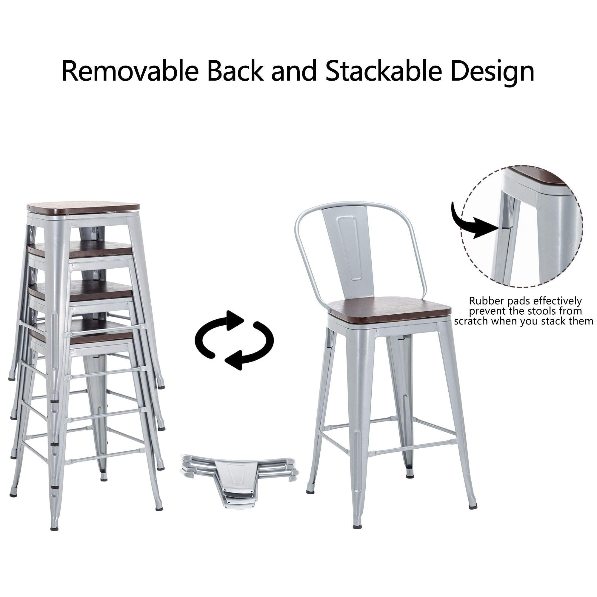 Andeworld farmhouse bar stools ,counter height bar stools set of 4 - Set of 4