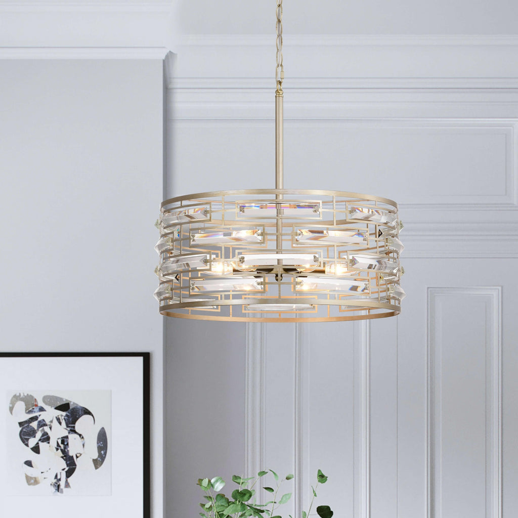 Anita Drum Shade Chandelier with Clear Glass Prism