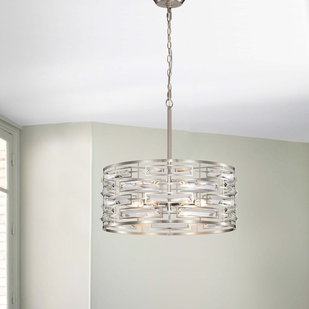 Anita Drum Shade Chandelier with Clear Glass Prism