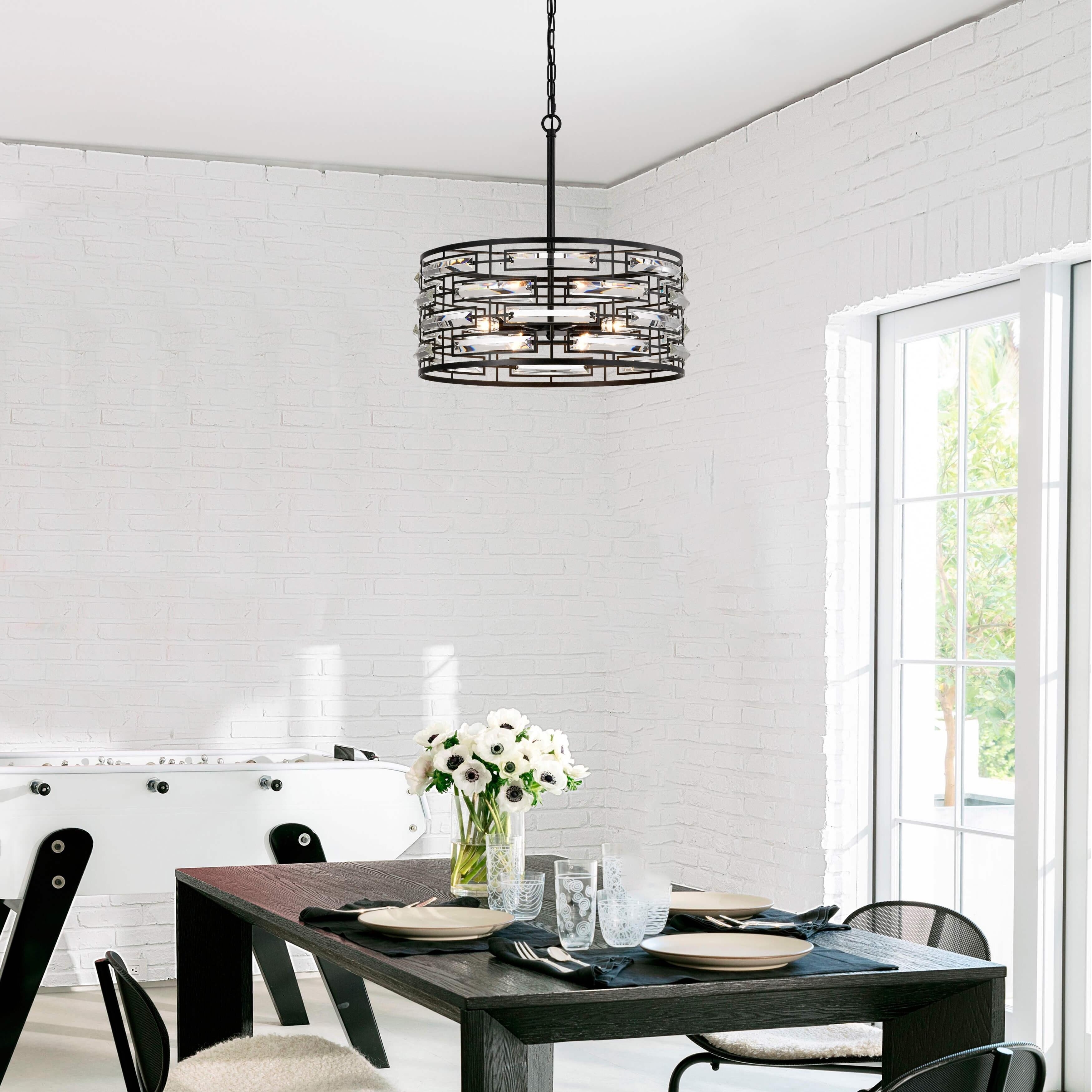 Anita Drum Shade Chandelier with Clear Glass Prism