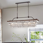 Antique Bronze 6-Light Rectangular Kitchen Island Lighting with Crystal Hanging - Antique Bronze