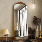 Arched Full Length Mirror with Baroque Flower Design