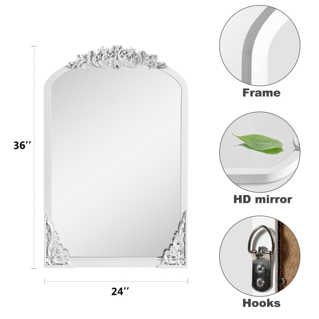 Arched Full-Length Solid Wood Carving Floor Mirror