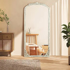 Arched Full-Length Solid Wood Carving Floor Mirror