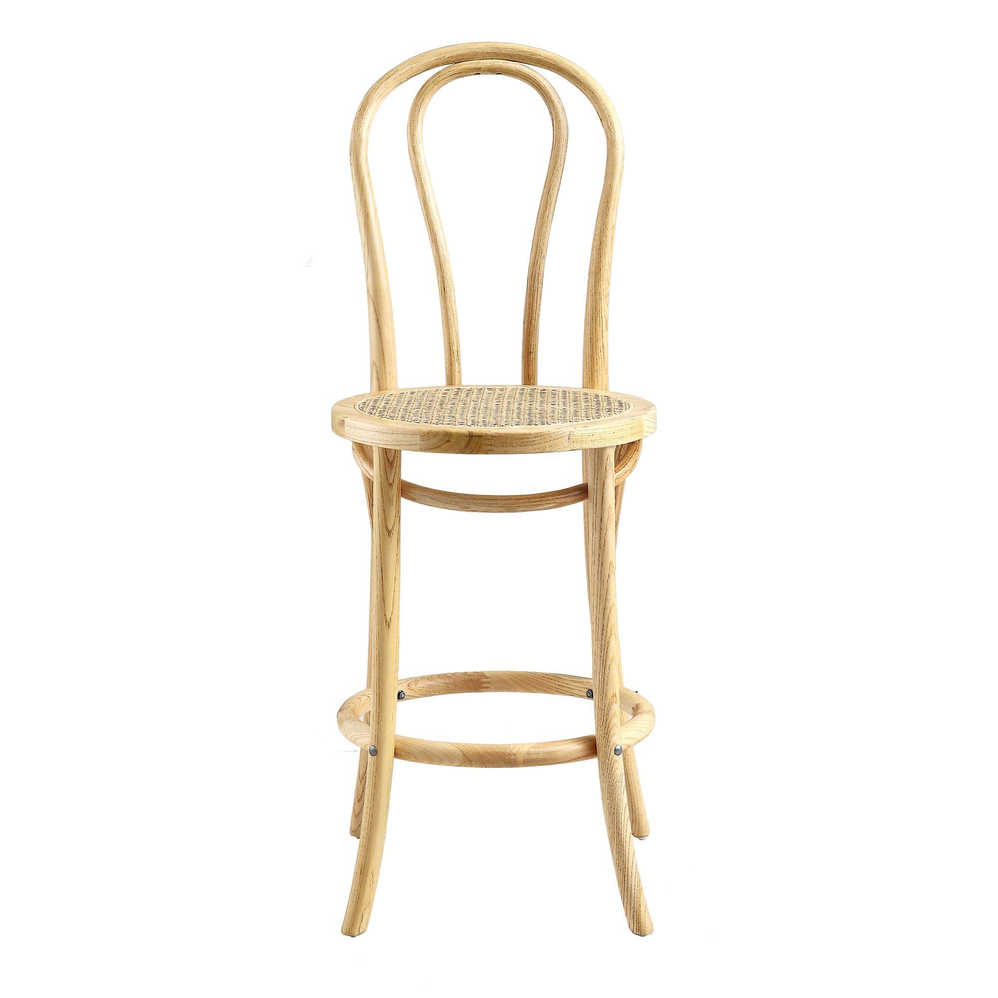 Camille Elm Wood and Rattan Bentwood Counter Stool, Natural