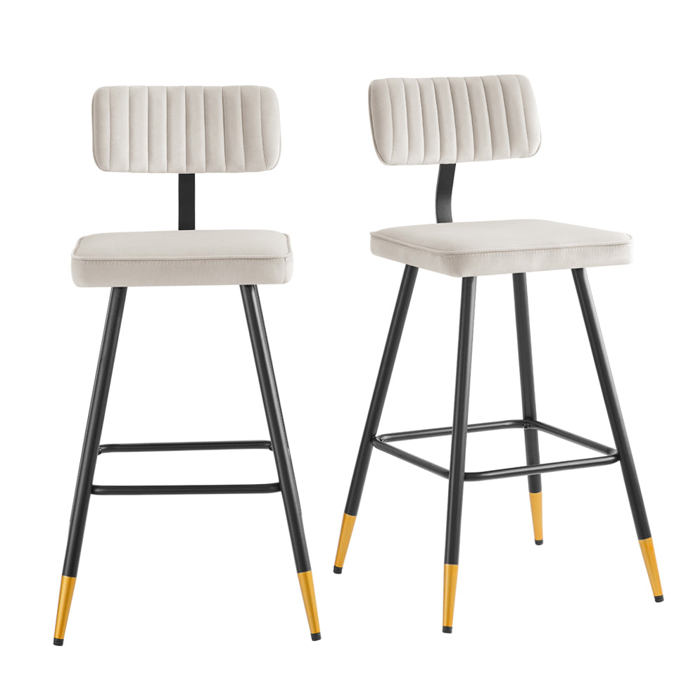 Charlecote Set of 2 Champagne Colour Velvet Upholstered Bar Stools