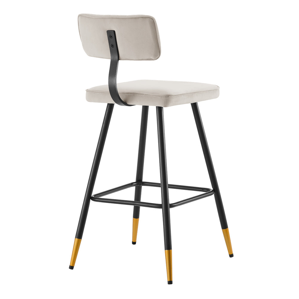 Charlecote Set of 2 Champagne Colour Velvet Upholstered Bar Stools