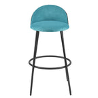 Barton Set of 2 Blue Velvet Upholstered Bar Stools with Contrast Piping
