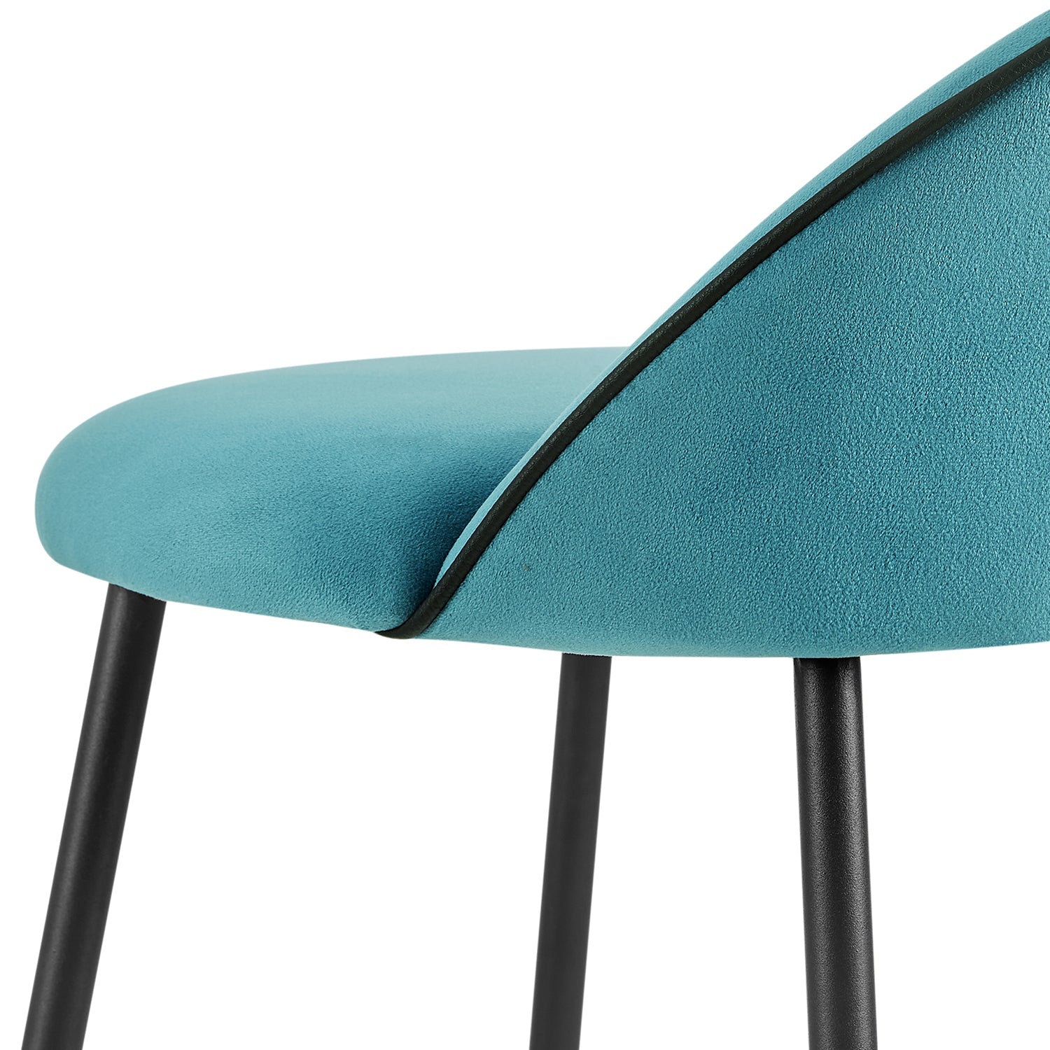 Barton Set of 2 Blue Velvet Upholstered Bar Stools with Contrast Piping