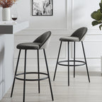 Barton Set of 2 Grey Velvet Upholstered Bar Stools with Contrast Piping